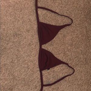 maroon triangle simple ribbed swim top